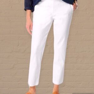J JILL LOVE LINEN Pull-on Flat Front Tapered Leg Ankle Pants White M T NWOT